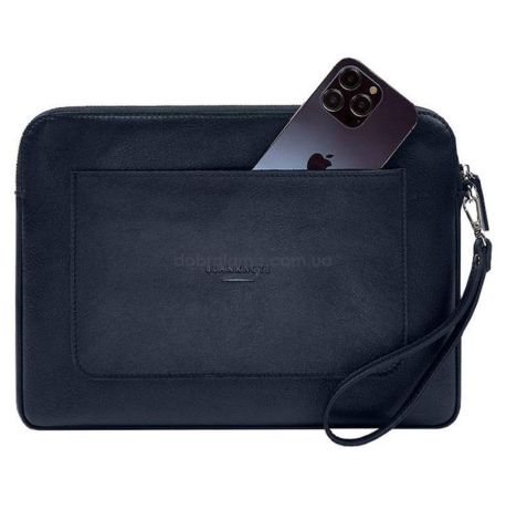 Кожаный чехол для ноутбука на молнии с карманом и петлей на руку 29.0 (темно-синий)