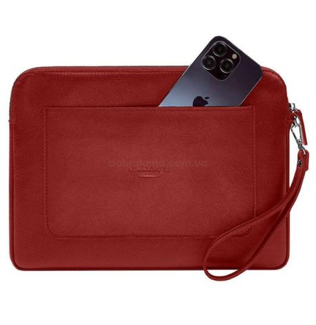 Кожаный чехол для ноутбука на молнии с карманом и петлей на руку 29.0 (красный)