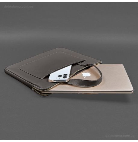 Кожаный чехол-сумка с ручками для ноутбука 13" (темно-коричневый)