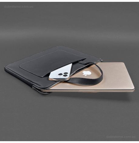 Кожаный чехол-сумка с ручками для ноутбука 13" (черный)