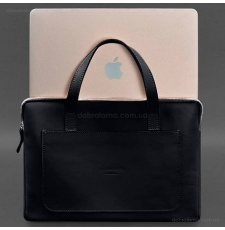 Кожаный чехол-сумка с ручками для ноутбука 13" (черный)