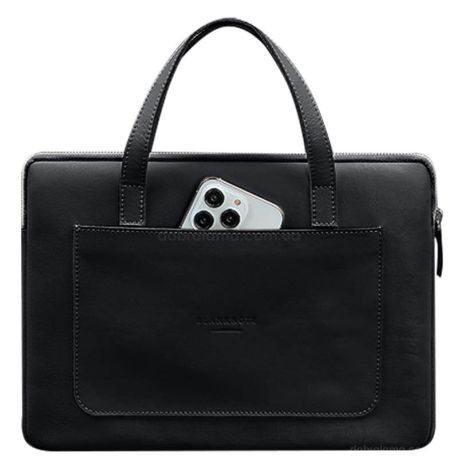Кожаный чехол-сумка с ручками для ноутбука 13" (черный)