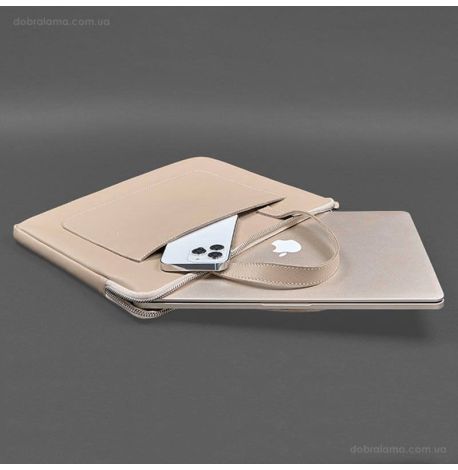 Кожаный чехол-сумка с ручками для ноутбука 13" (светло-бежевый)