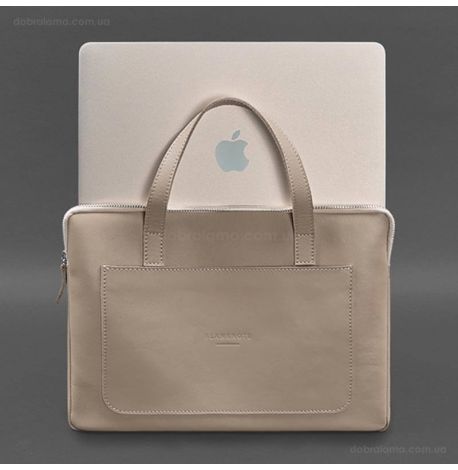 Кожаный чехол-сумка с ручками для ноутбука 13" (светло-бежевый)