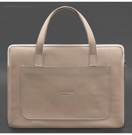 Кожаный чехол-сумка с ручками для ноутбука 13" (светло-бежевый)