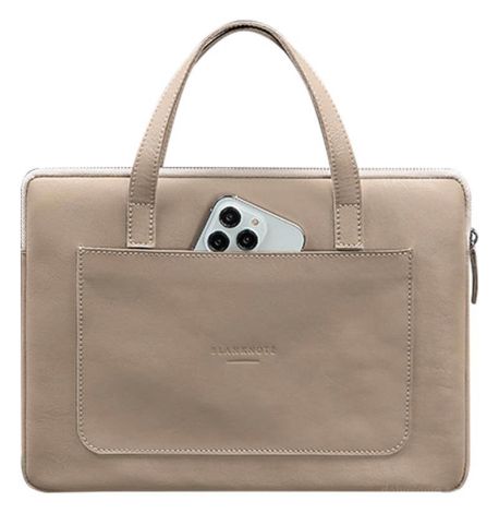 Кожаный чехол-сумка с ручками для ноутбука 13" (светло-бежевый)