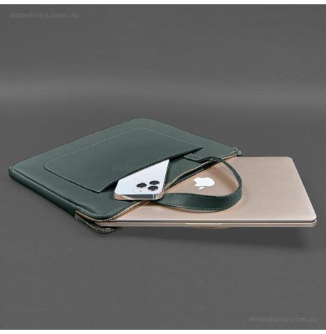 Кожаный чехол-сумка с ручками для ноутбука 13" (зеленый)