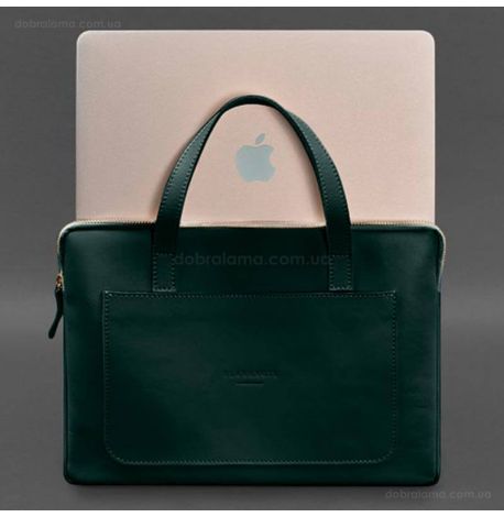 Кожаный чехол-сумка с ручками для ноутбука 13" (зеленый)