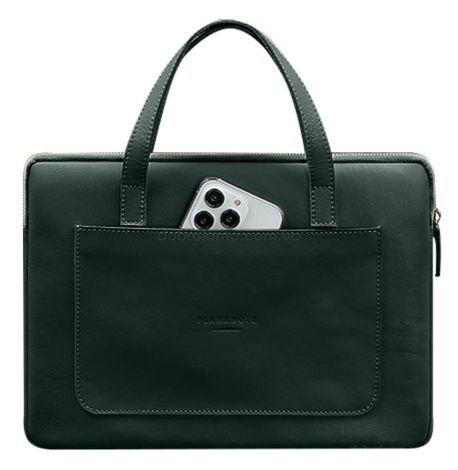 Кожаный чехол-сумка с ручками для ноутбука 13" (зеленый)