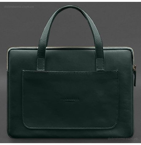 Кожаный чехол-сумка с ручками для ноутбука 13" (зеленый)