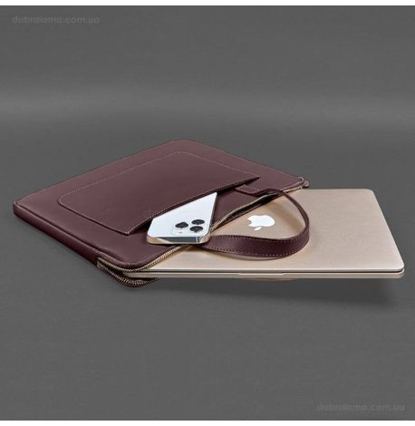 Кожаный чехол-сумка с ручками для ноутбука 13" (бордовый)