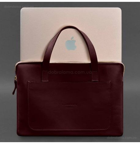 Кожаный чехол-сумка с ручками для ноутбука 13" (бордовый)