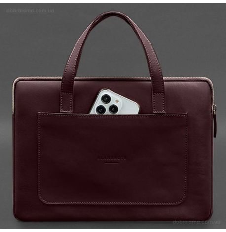 Кожаный чехол-сумка с ручками для ноутбука 13" (бордовый)