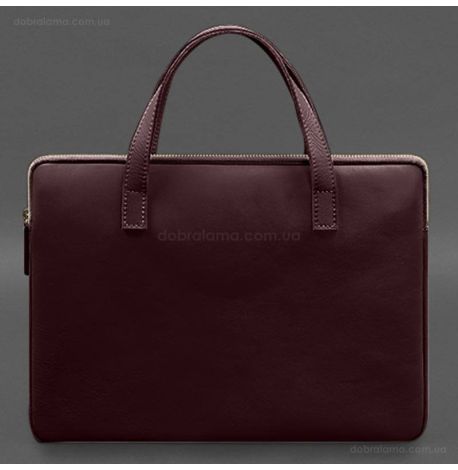 Кожаный чехол-сумка с ручками для ноутбука 13" (бордовый)