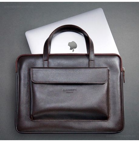 Шкіряна сумка-чохол з ручками та кишенею для Macbook 16 Pro (темно-коричневий)
