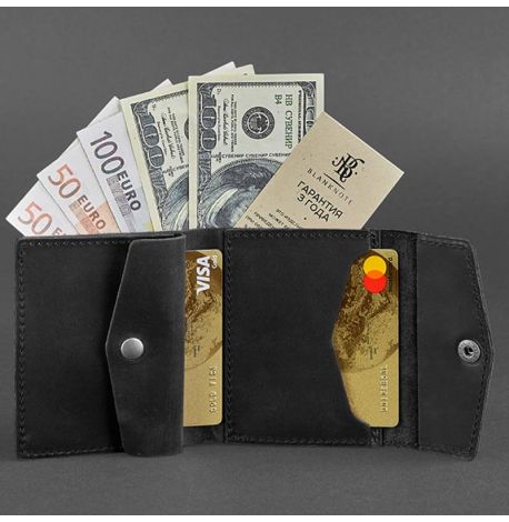 Кошелек женский из натуральной кожи 2.1 (черный) кожа Crazy Horse