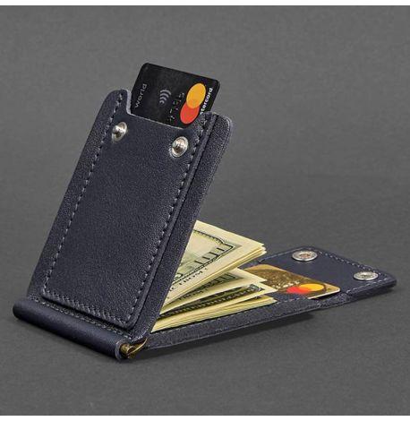 Зажим для грошей шкіряний 10.0 (темно-синій) шкіра Krast