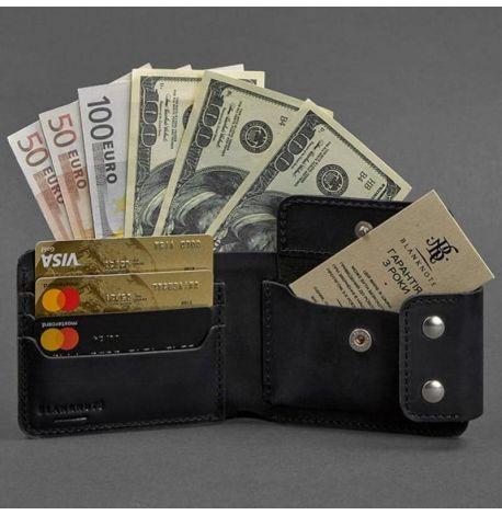 Мужское портмоне из натуральной кожи Zeus 9.0 (черное) кожа Crazy Horse