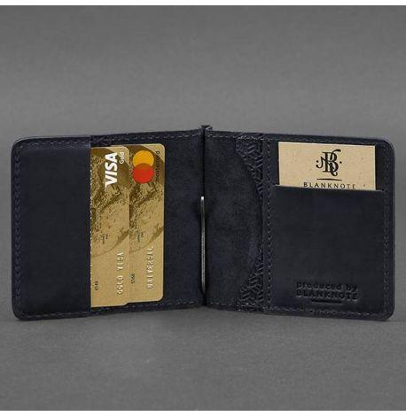 Зажим для грошей шкіряний 1.0 Карбон (темно-синій)