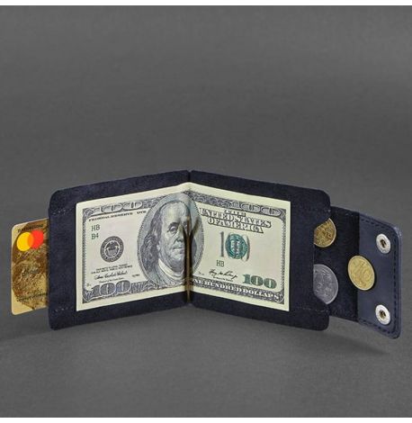 Зажим для денег кожаный 10.0 (темно-синий) кожа Crazy Horse