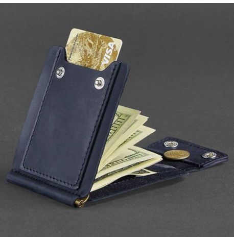 Зажим для денег кожаный 10.0 (темно-синий) кожа Crazy Horse
