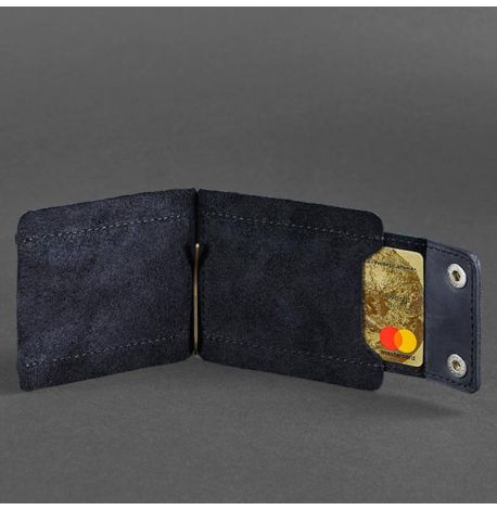 Зажим для денег кожаный 10.0 (темно-синий) кожа Crazy Horse