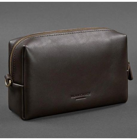 Кожаная косметичка-несессер (темно-коричневая) кожа Krast