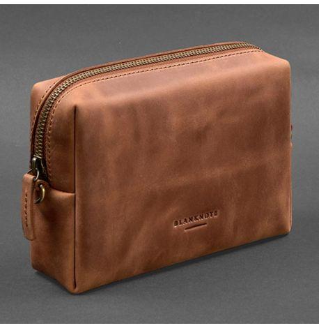 Кожаная косметичка-несессер (светло-коричневая) кожа Crazy Horse