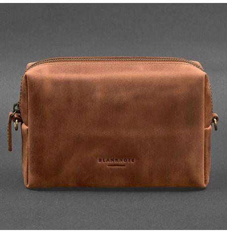 Кожаная косметичка-несессер (светло-коричневая) кожа Crazy Horse