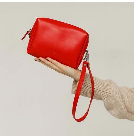 Кожаная косметичка-несессер (красная) кожа Krast