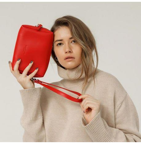 Кожаная косметичка-несессер (красная) кожа Krast