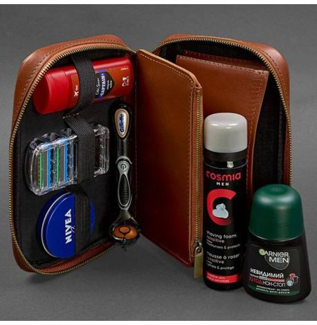 Кожаная косметичка-несессер 7.0 (светло-коричневая) кожа Krast