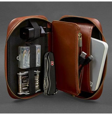 Кожаная косметичка-несессер 7.0 (светло-коричневая) кожа Krast