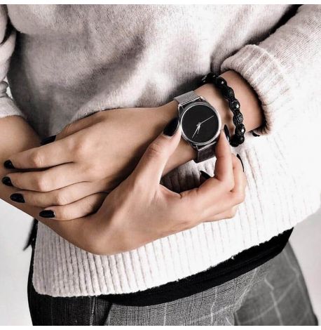 Жіночій металевий наручний годинник ZIZ "Мінімалізм чорний" (срібло)