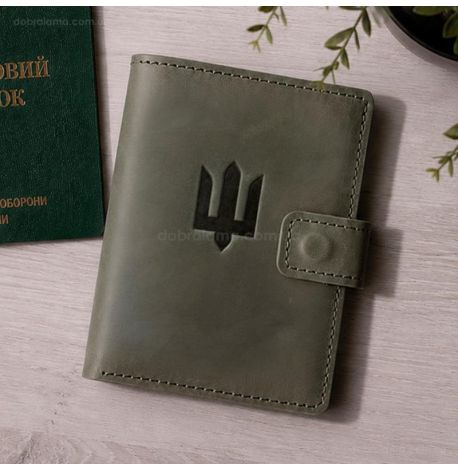 Обкладинка-портмоне для військового квитка та посвідчення УБД 37.0 (хакі), шкіра Crazy Horse