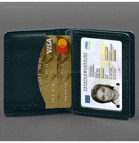 Кожаная обложка для прав или id-паспорта 2.0 (зеленая)