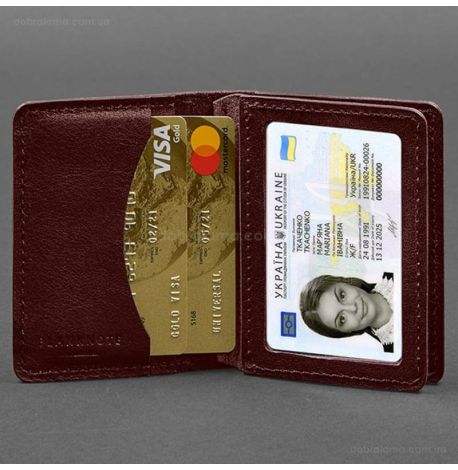 Шкіряна обкладинка для прав або id-паспорта 2.0 (бордова)