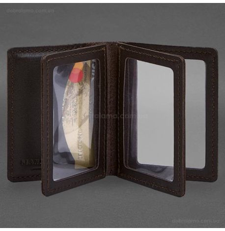 Кожаная обложка для прав, id-паспорта и карточек 2.1 (темно-коричневая)