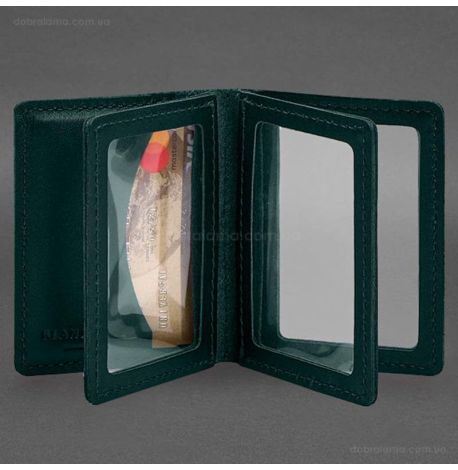 Кожаная обложка для прав, id-паспорта и карточек 2.1 (зеленая)
