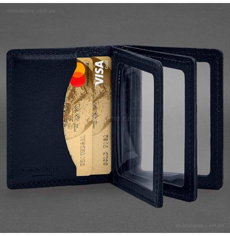 Шкіряна обкладинка для прав, id-паспорта та карток 2.1 (темно-синя)