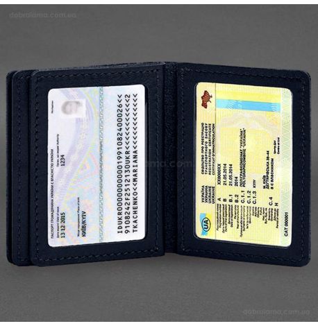 Шкіряна обкладинка для прав, id-паспорта та карток 2.1 (темно-синя)