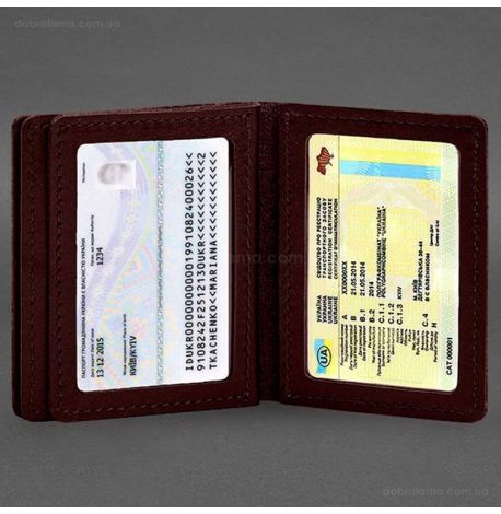 Кожаная обложка для прав, id-паспорта и карточек 2.1 (бордовая)