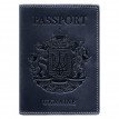 Шкіряна обкладинка для паспорта з гербом України (темно-синя)
