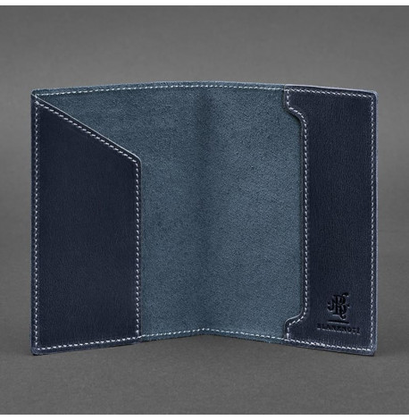 Шкіряна обкладинка для паспорта з гербом України (темно-синя)