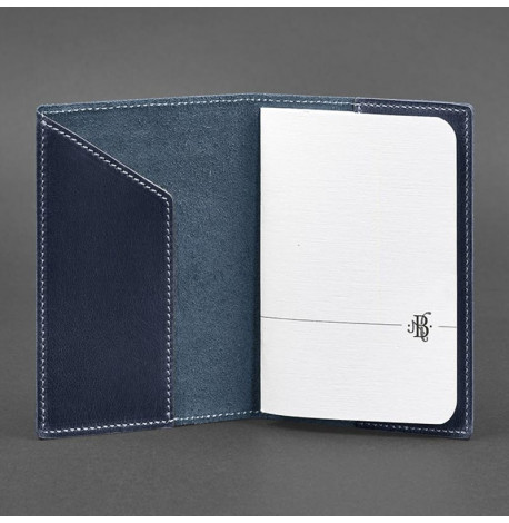 Шкіряна обкладинка для паспорта з гербом України (темно-синя)