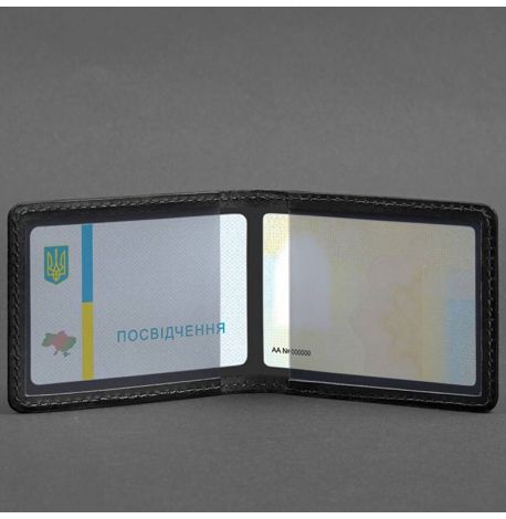Кожаная обложка для удостоверения с гербом Украины (черная) кожа Krast