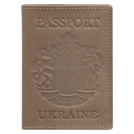 Шкіряна обкладинка для паспорта з гербом України (бежева)