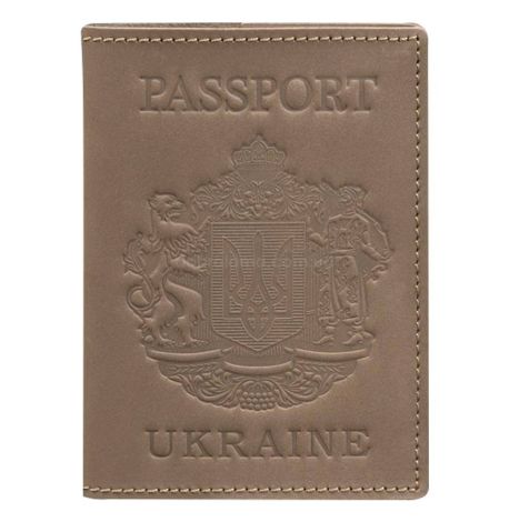 Шкіряна обкладинка для паспорта з гербом України (бежева)