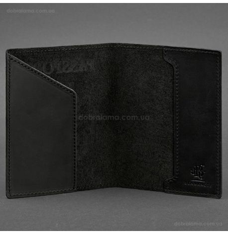 Шкіряна обкладинка для паспорта з гербом України (чорна)