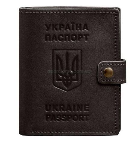 Шкіряна обкладинка-портмоне для паспорта з гербом України 25.1 (темно-коричнева)